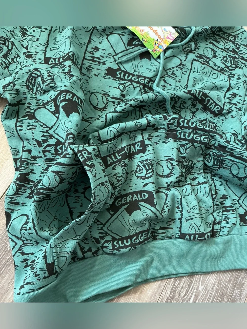NWT Nickelodeon Teal Gerald Slugger Crewneck Hoodie Size Medium